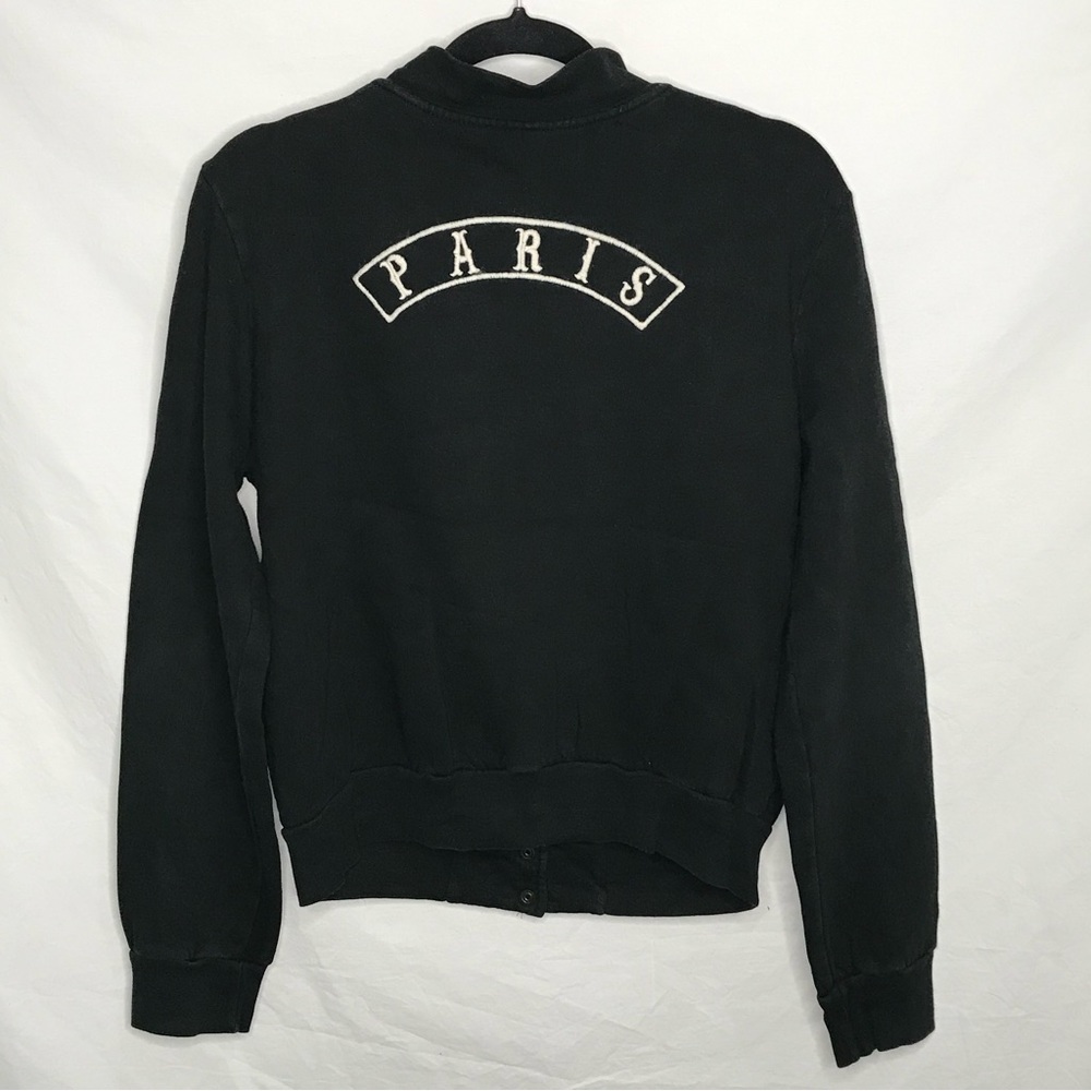 John Galt Black PARIS Sweatshirt Jacket Button Front Medium Bomber Made In Italy